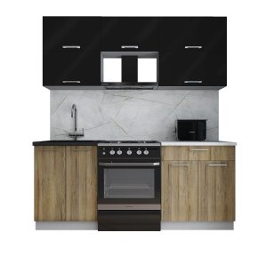 ГОТОВАЯ КУХНЯ ГЛОСС 60-19 (ЧЕРНЫЙ ГЛЯНЕЦ/ ДУБ ВОТАН)