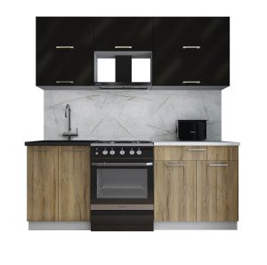 ГОТОВАЯ КУХНЯ ГЛОСС 60-20 (ЧЕРНЫЙ ГЛЯНЕЦ/ ДУБ ВОТАН)