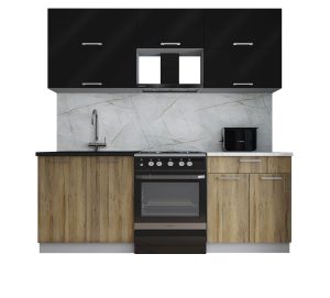 ГОТОВАЯ КУХНЯ ГЛОСС 60-21 (ЧЕРНЫЙ ГЛЯНЕЦ/ ДУБ ВОТАН)