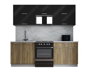 ГОТОВАЯ КУХНЯ ГЛОСС 60-22 (ЧЕРНЫЙ ГЛЯНЕЦ/ ДУБ ВОТАН)