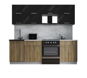 ГОТОВАЯ КУХНЯ ГЛОСС 60-23 (ЧЕРНЫЙ ГЛЯНЕЦ/ ДУБ ВОТАН)