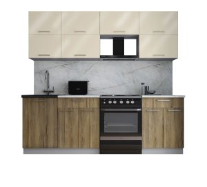 ГОТОВАЯ КУХНЯ ГЛОСС 60-23 (ВАНИЛЬ ГЛЯНЕЦ/ ДУБ ВОТАН)