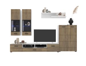 НАБОР МЕБЕЛИ ДЛЯ ГОСТИНОЙ NEO-1 (ДУБ ВОТАН/ БЕЛЫЙ) Ш3340 В1780 Г438 БЕЗ ПОДСВЕТКИ