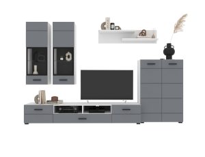 НАБОР МЕБЕЛИ ДЛЯ ГОСТИНОЙ NEO-1 (СЕРЫЙ СОФТ/ БЕЛЫЙ) Ш3340 В1780 Г438БЕЗ ПОДСВЕТКИ