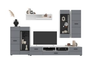 НАБОР МЕБЕЛИ ДЛЯ ГОСТИНОЙ NEO-2 (СЕРЫЙ СОФТ/ БЕЛЫЙ) Ш3340 В1780 Г438 БЕЗ ПОДСВЕТКИ