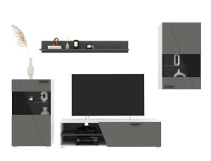 НАБОР МЕБЕЛИ ДЛЯ ГОСТИНОЙ NEO-6 (СЕРЫЙ СОФТ/ БЕЛЫЙ) Ш2130 В1700 Г330 БЕЗ ПОДСВЕТКИ/ ВЫСТАВОЧНЫЙ ОБРАЗЕЦ С ВИТРИНЫ