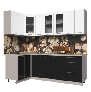 ГОТОВАЯ КУХНЯ ПЛАСТИК 1,2Х2,3 (БЕЛЫЙ/ ЧЕРНЫЙ)