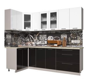 ГОТОВАЯ КУХНЯ ПЛАСТИК 1,2Х2,5 (БЕЛЫЙ/ ЧЕРНЫЙ)