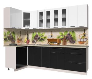 ГОТОВАЯ КУХНЯ ПЛАСТИК 1,2Х2,7 (БЕЛЫЙ/ ЧЕРНЫЙ)