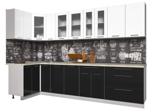 ГОТОВАЯ КУХНЯ ПЛАСТИК 1,2Х3,1 (БЕЛЫЙ/ ЧЕРНЫЙ)
