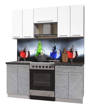 ГОТОВАЯ КУХНЯ ПЛАСТИК 1,8А (БЕЛЫЙ ГЛЯНЕЦ/ МРАМОР)