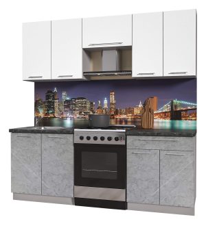 ГОТОВАЯ КУХНЯ ПЛАСТИК 2,1А (БЕЛЫЙ ГЛЯНЕЦ/ МРАМОР)