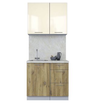 ГОТОВАЯ КУХНЯ ПЛАСТИК 0,9А (ВАНИЛЬ ГЛЯНЕЦ/ ДУБ ЭПОКСИД)