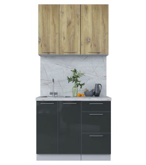 ГОТОВАЯ КУХНЯ ПЛАСТИК 1,0А (ДУБ ЭПОКСИД/ АНТРАЦИТ ГЛЯНЕЦ)