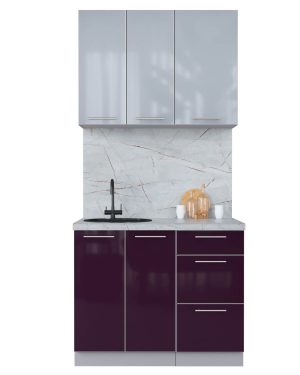 ГОТОВАЯ КУХНЯ ПЛАСТИК 1,0А (ТУМАННЫЙ ГЛЯНЕЦ/ СЛИВА ГЛЯНЕЦ)