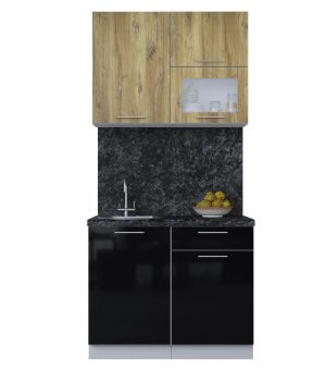 ГОТОВАЯ КУХНЯ ПЛАСТИК 1,0В (ДУБ ЭПОКСИД/ ЧЕРНЫЙ ГЛЯНЦ)