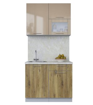 ГОТОВАЯ КУХНЯ ПЛАСТИК 1,0В (КАПУЧИНО ГЛЯНЕЦ/ ДУБ ЭПОКСИД)