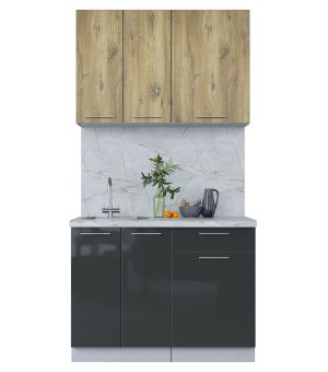 ГОТОВАЯ КУХНЯ ПЛАСТИК 1,1А (ДУБ ЭПОКСИД/ АНТРАЦИТ ГЛЯНЕЦ)