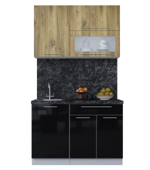ГОТОВАЯ КУХНЯ ПЛАСТИК 1,2В (ДУБ ЭПОКСИД/ ЧЕРНЫЙ ГЛЯНЕЦ)