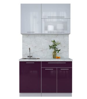 ГОТОВАЯ КУХНЯ ПЛАСТИК 1,2В (ТУМАННЫЙ ГЛЯНЕЦ/ СЛИВА ГЛЯНЕЦ)