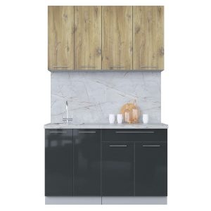 ГОТОВАЯ КУХНЯ ПЛАСТИК 1,3А (ДУБ ЭПОКСИД/ АНТРАЦИТ ГЛЯНЕЦ)