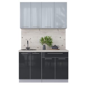 ГОТОВАЯ КУХНЯ ПЛАСТИК 1,3А (ТУМАННЫЙ ГЛЯНЕЦ/ АНТРАЦИТ ГЛЯНЕЦ)