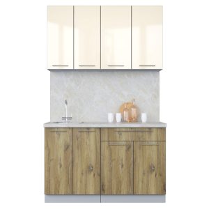 ГОТОВАЯ КУХНЯ ПЛАСТИК 1,3А (ВАНИЛЬ ГЛЯНЕЦ/ ДУБ ЭПОКСИД)