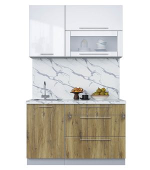 ГОТОВАЯ КУХНЯ ПЛАСТИК 1,3В (БЕЛЫЙ ГЛЯНЕЦ/ ДУБ ЭПОКСИД)