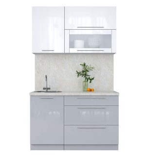 ГОТОВАЯ КУХНЯ ПЛАСТИК 1,3В (БЕЛЫЙ ГЛЯНЕЦ/ ТУМАННЫЙ ГЛЯНЕЦ)