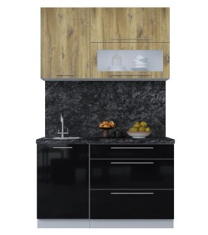 ГОТОВАЯ КУХНЯ ПЛАСТИК 1,3В (ДУБ ЭПОКСИД/ ЧЕРНЫЙ ГЛЯНЕЦ)