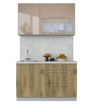 ГОТОВАЯ КУХНЯ ПЛАСТИК 1,3В (КАПУЧИНО ГЛЯНЕЦ/ ДУБ ЭПОКСИД)