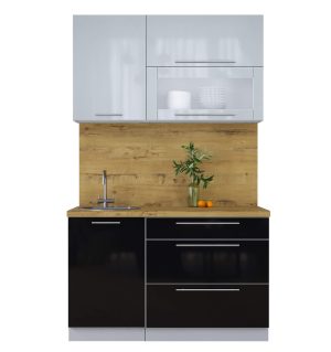 ГОТОВАЯ КУХНЯ ПЛАСТИК 1,3В (ТУМАННЫЙ ГЛЯНЕЦ/ ЧЕРНЫЙ ГЛЯНЕЦ)