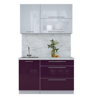 ГОТОВАЯ КУХНЯ ПЛАСТИК 1,3В (ТУМАННЫЙ ГЛЯНЕЦ/ СЛИВА ГЛЯНЕЦ)