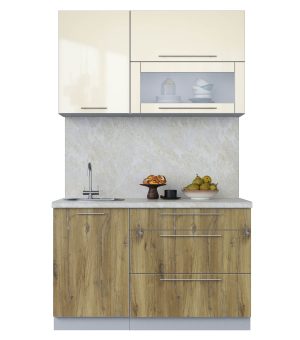 ГОТОВАЯ КУХНЯ ПЛАСТИК 1,3В (ВАНИЛЬ ГЛЯНЕЦ/ ДУБ ЭПОКСИД)