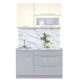 ГОТОВАЯ КУХНЯ ПЛАСТИК 1,3В (ВАНИЛЬ ГЛЯНЕЦ/ ТУМАННЫЙ ГЛЯНЕЦ)