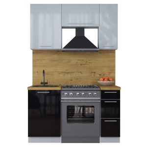 ГОТОВАЯ КУХНЯ ПЛАСТИК 1,4А (ТУМАННЫЙ ГЛЯНЕЦ/ ЧЕРНЫЙ ГЛЯНЕЦ)