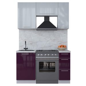 ГОТОВАЯ КУХНЯ ПЛАСТИК 1,4А (ТУМАННЫЙ ГЛЯНЕЦ/ СЛИВА ГЛЯНЕЦ)