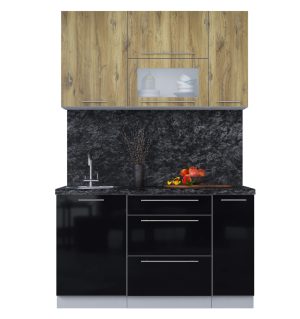 ГОТОВАЯ КУХНЯ ПЛАСТИК 1,4В (ДУБ ЭПОКСИД/ ЧЕРНЫЙ ГЛЯНЕЦ)