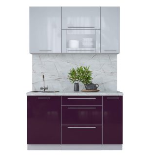 ГОТОВАЯ КУХНЯ ПЛАСТИК 1,4В (ТУМАННЫЙ ГЛЯНЕЦ/ СЛИВА ГЛЯНЕЦ)