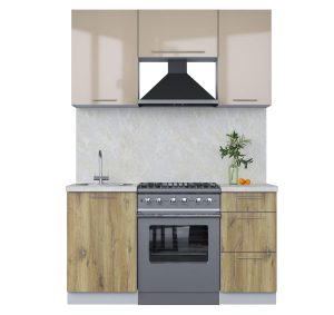 ГОТОВАЯ КУХНЯ ПЛАСТИК 1,5А (КАПУЧИНО ГЛЯНЕЦ/ ДУБ ЭПОКСИД)