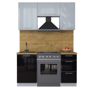 ГОТОВАЯ КУХНЯ ПЛАСТИК 1,5А (ТУМАННЫЙ ГЛЯНЕЦ/ ЧЕРНЫЙ ГЛЯНЕЦ)