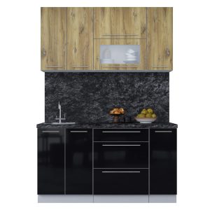 ГОТОВАЯ КУХНЯ ПЛАСТИК 1,5В (ДУБ ЭПОКСИД/ ЧЕРНЫЙ ГЛЯНЕЦ)