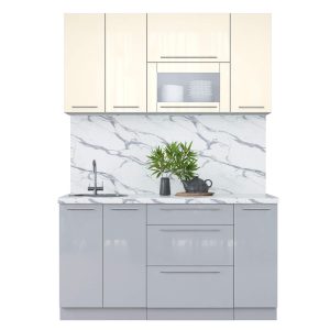 ГОТОВАЯ КУХНЯ ПЛАСТИК 1,5В (ВАНИЛЬ ГЛЯНЕЦ/ ТУМАННЫЙ ГЛЯНЕЦ)