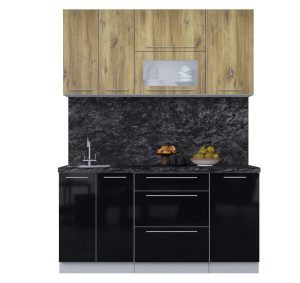 ГОТОВАЯ КУХНЯ ПЛАСТИК 1,6В (ДУБ ЭПОКСИД/ ЧЕРНЫЙ ГЛЯНЕЦ)