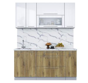 ГОТОВАЯ КУХНЯ ПЛАСТИК 1,7В (БЕЛЫЙ ГЛЯНЕЦ/ ДУБ ЭПОКСИД)