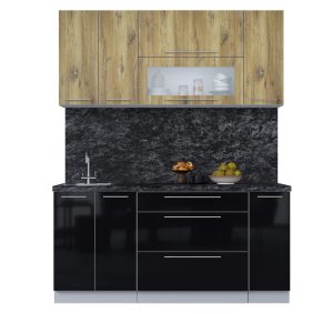 ГОТОВАЯ КУХНЯ ПЛАСТИК 1,7В (ДУБ ЭПОКСИД/ ЧЕРНЫЙ ГЛЯНЕЦ)