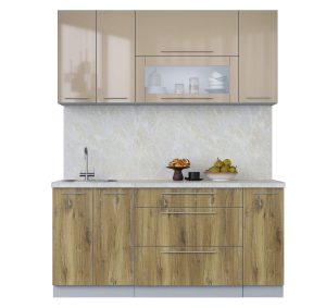 ГОТОВАЯ КУХНЯ ПЛАСТИК 1,7В (КАПУЧИНО ГЛЯНЕЦ/ ДУБ ЭПОКСИД)