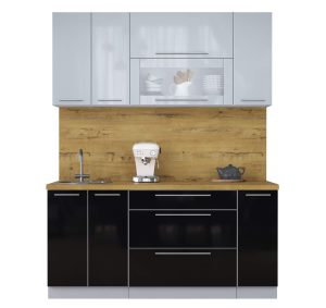 ГОТОВАЯ КУХНЯ ПЛАСТИК 1,7В (ТУМАННЫЙ ГЛЯНЕЦ/ ЧЕРНЫЙ ГЛЯНЕЦ)