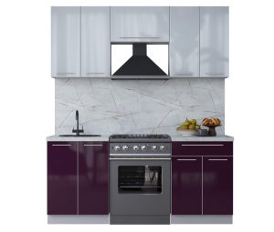 ГОТОВАЯ КУХНЯ ПЛАСТИК 1,8А (ТУМАННЫЙ ГЛЯНЕЦ/ СЛИВА ГЛЯНЕЦ)