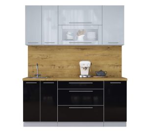 ГОТОВАЯ КУХНЯ ПЛАСТИК 1,8В (ТУМАННЫЙ ГЛЯНЕЦ/ ЧЕРНЫЙ ГЛЯНЕЦ)